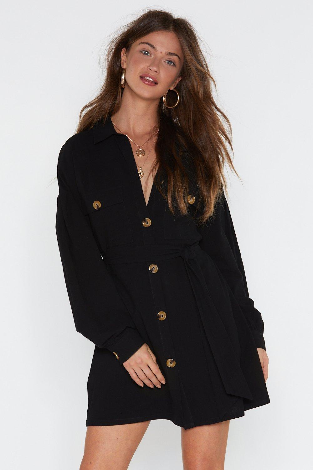 linen shirt dress black