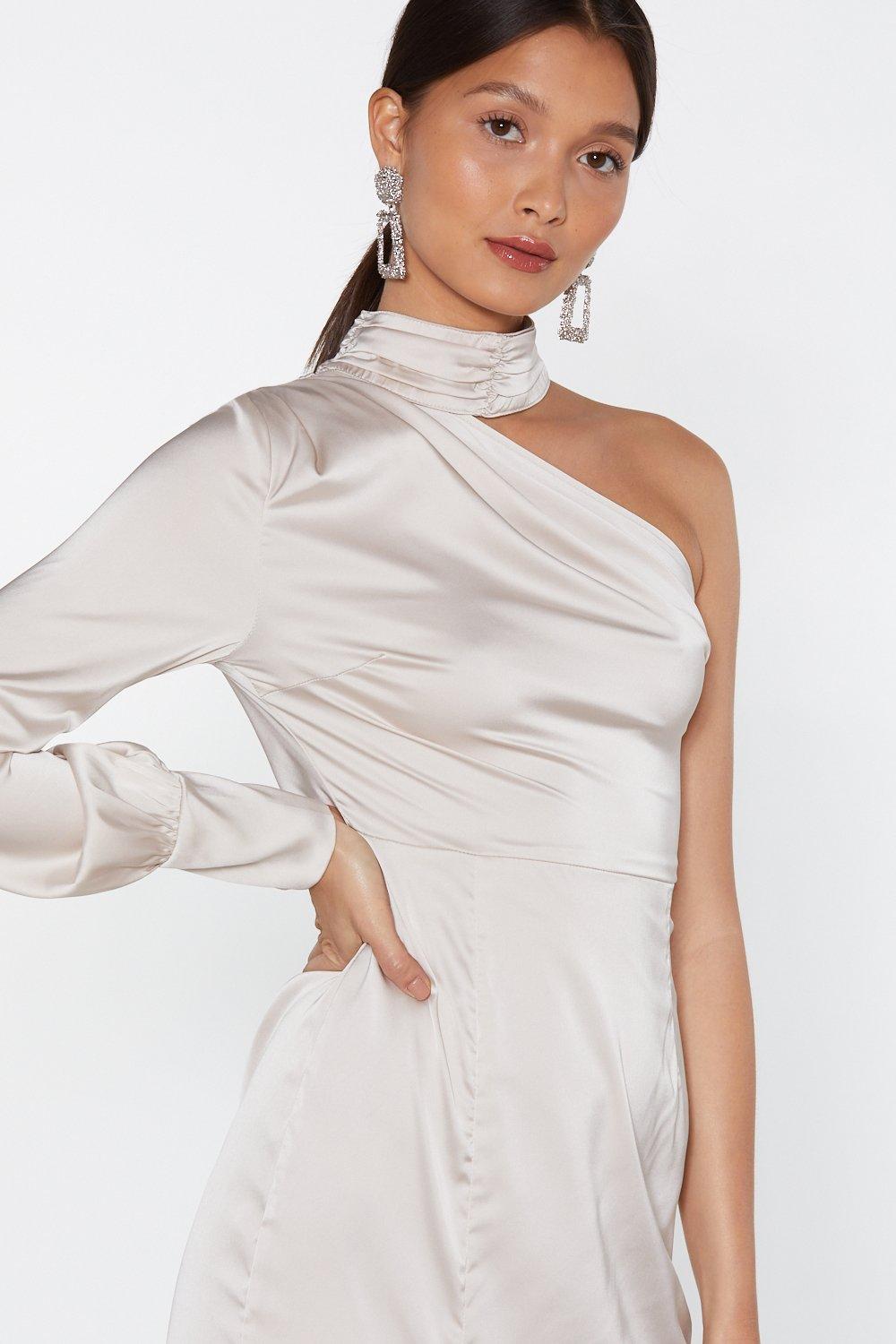 one sleeve satin dress