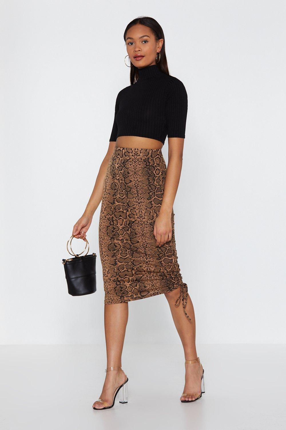 ruched side midi skirt