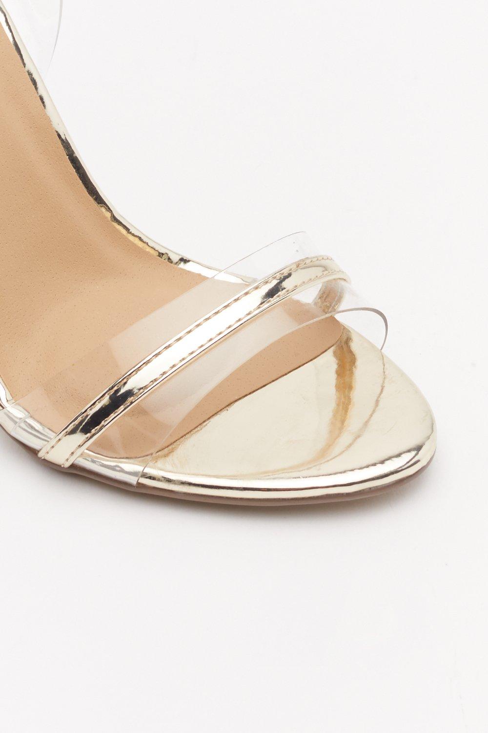 clear gold block heels
