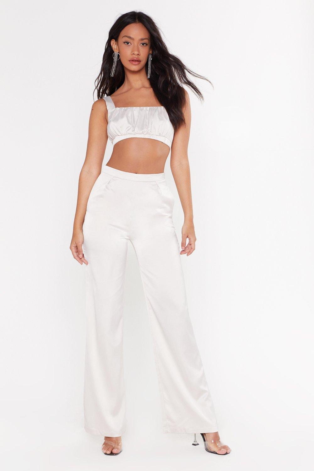 white satin trousers