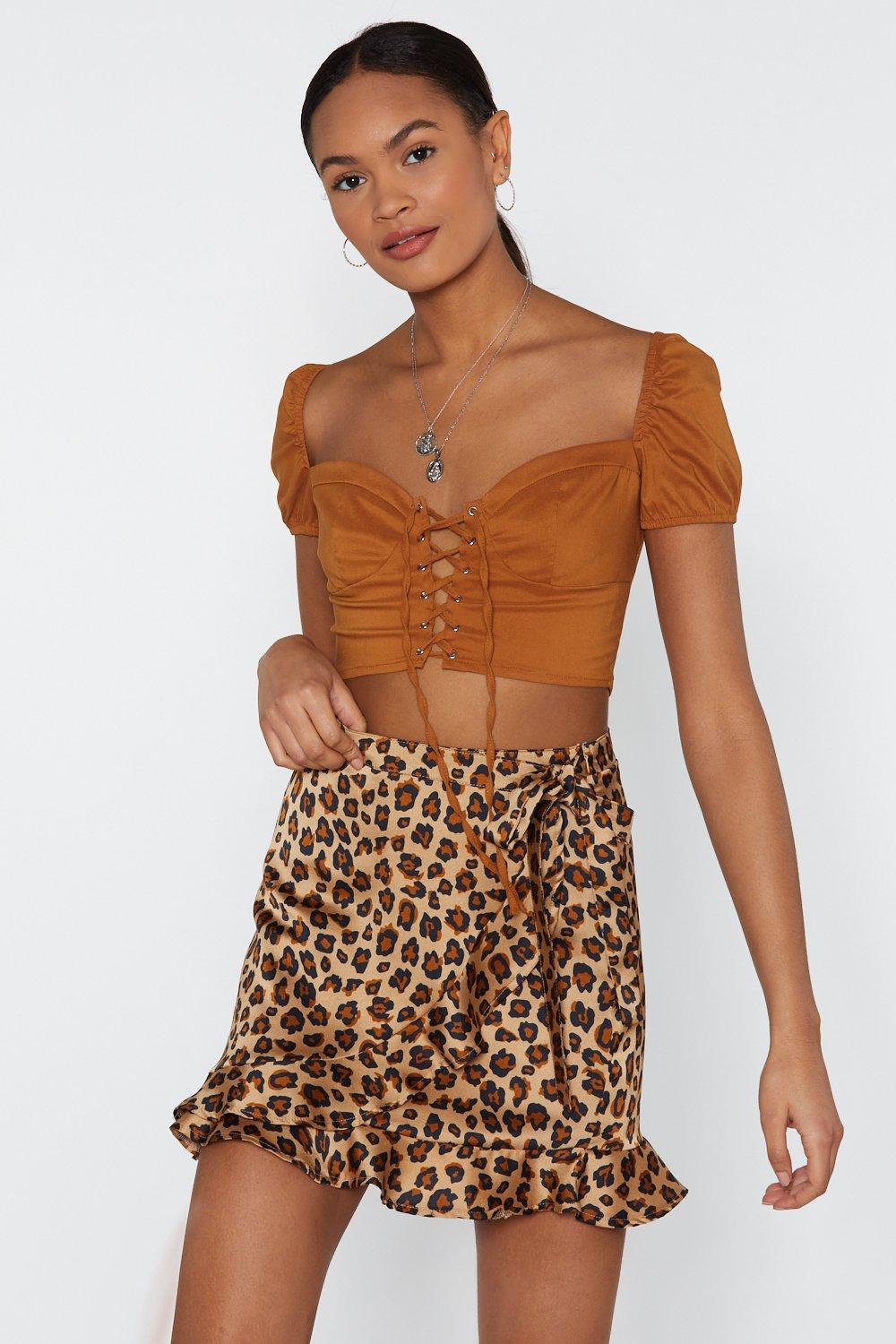 leopard ruffle wrap skirt