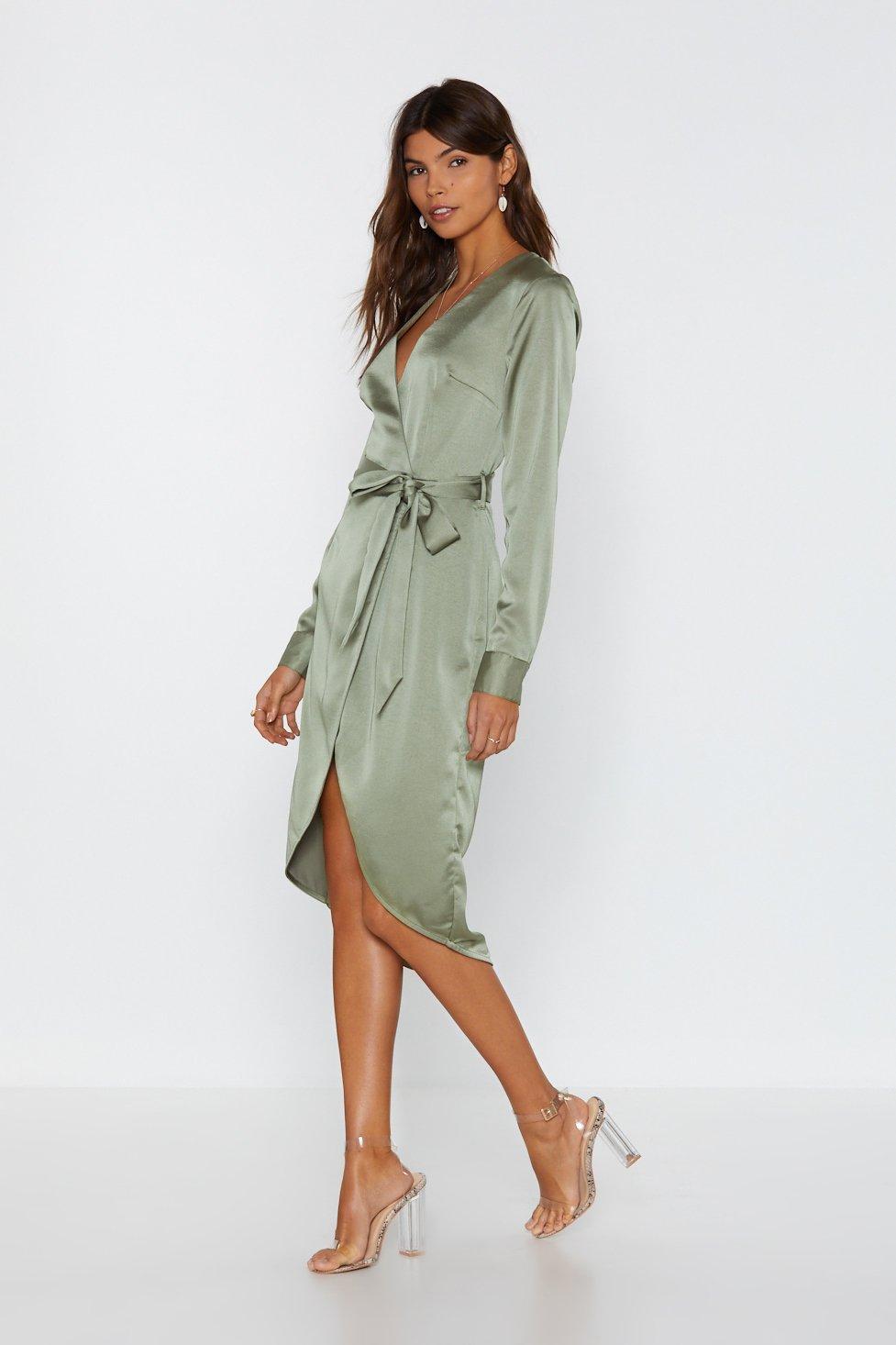 sage green satin dress