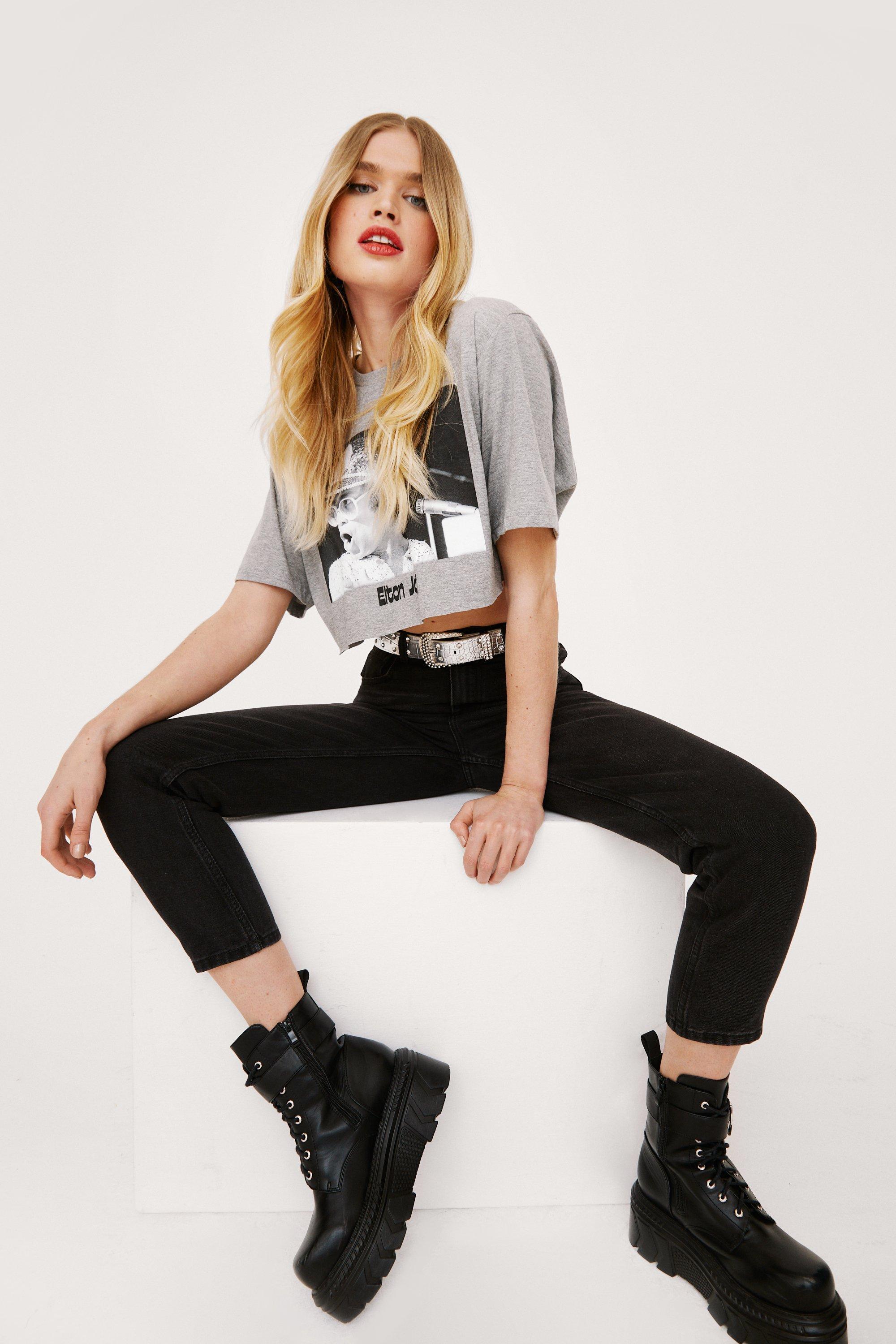 high waisted straight leg cropped jeans