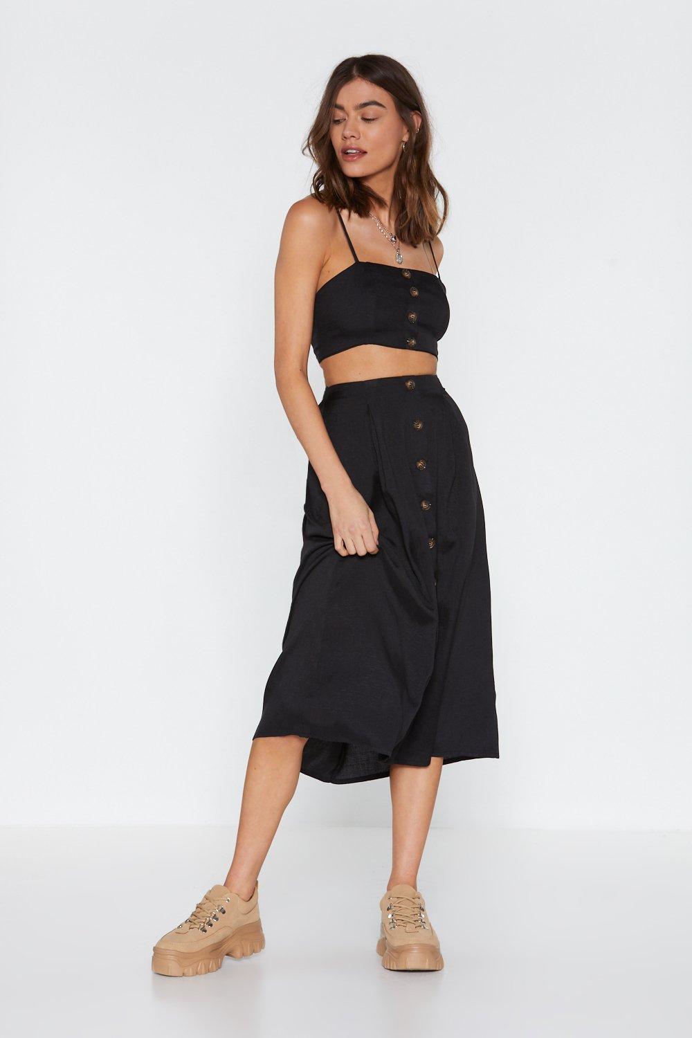 black linen midi skirt