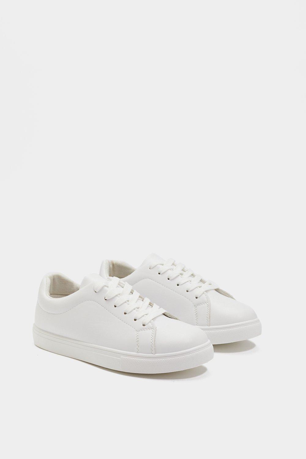Faux Leather Lace-Up Trainers with Flat 
