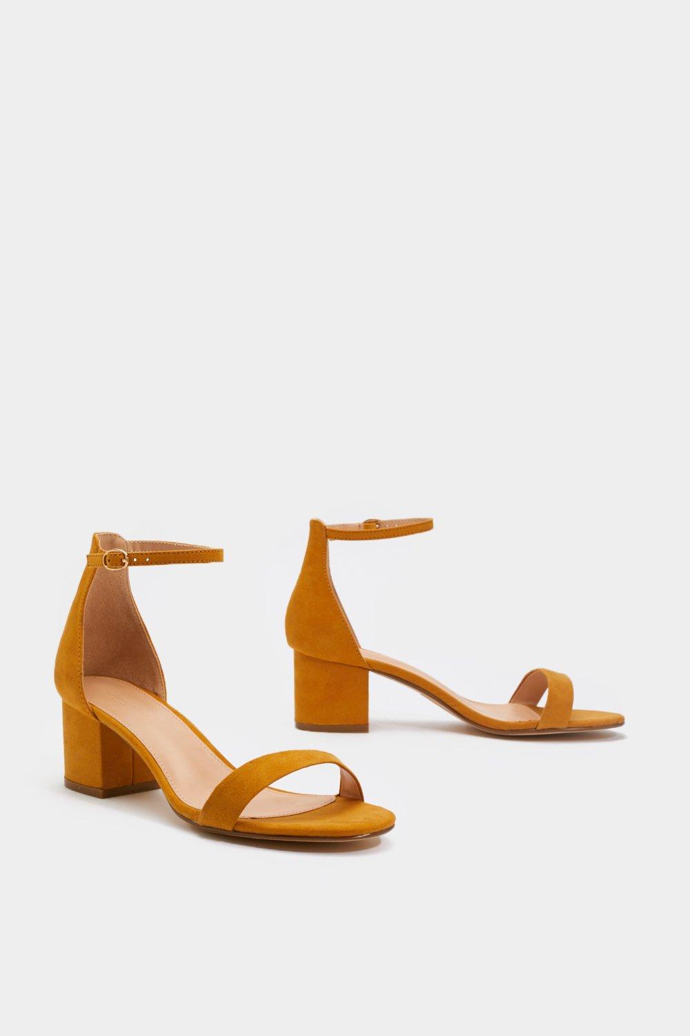 mustard block heels