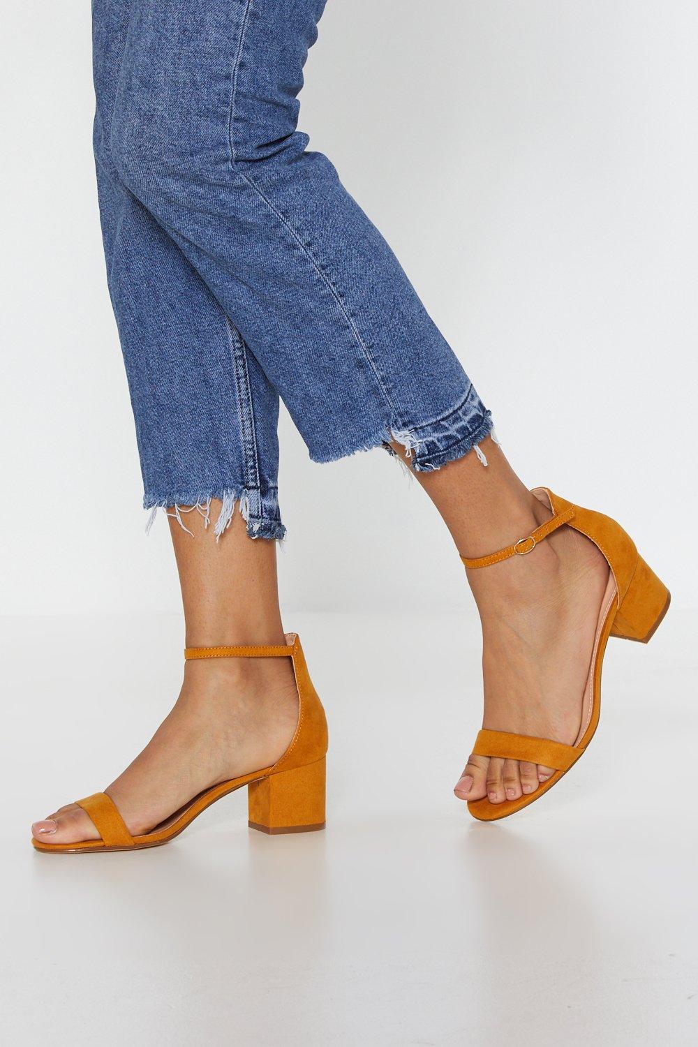 mustard low heel sandals