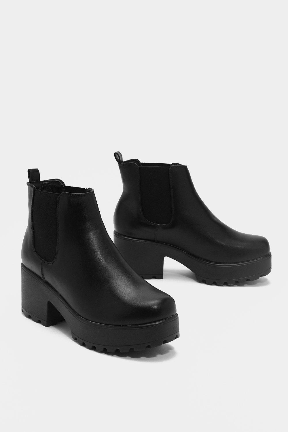 black leather platform ankle boots