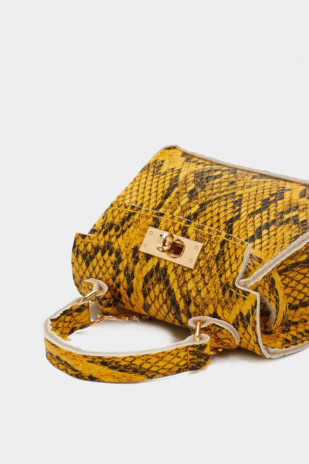 yellow snakeskin purse