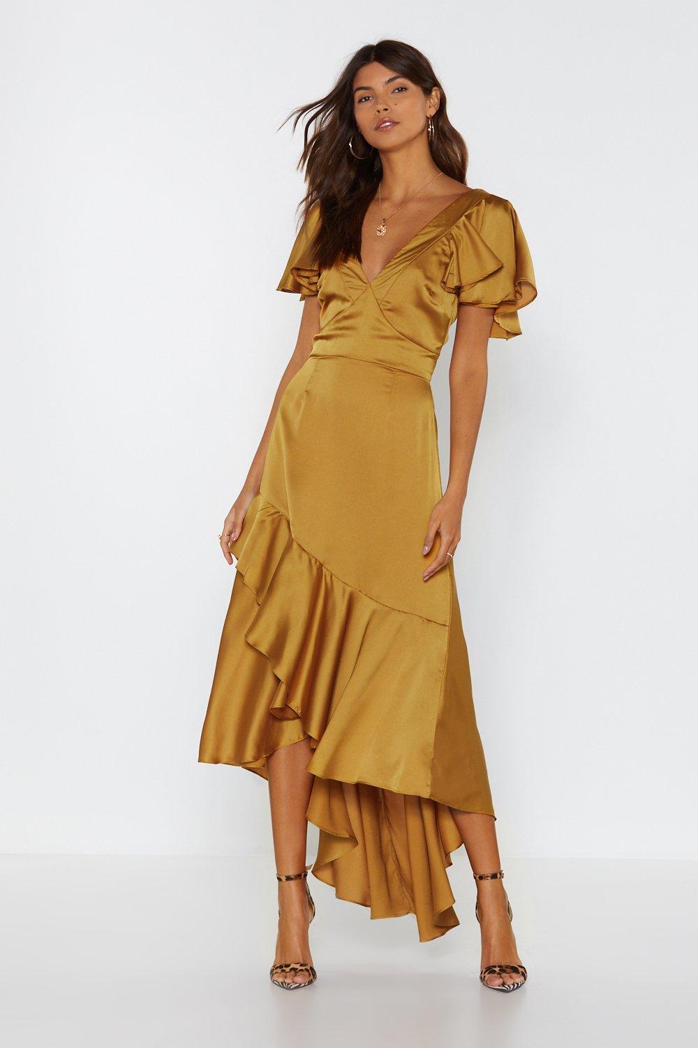 ruffle maxi dress with sleeves