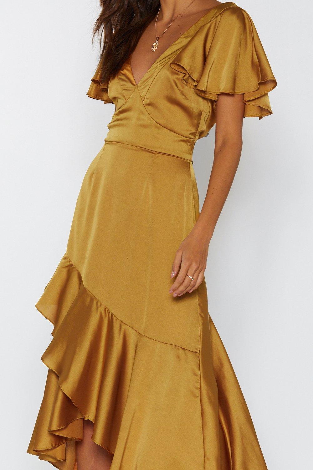 ruffle satin maxi dress