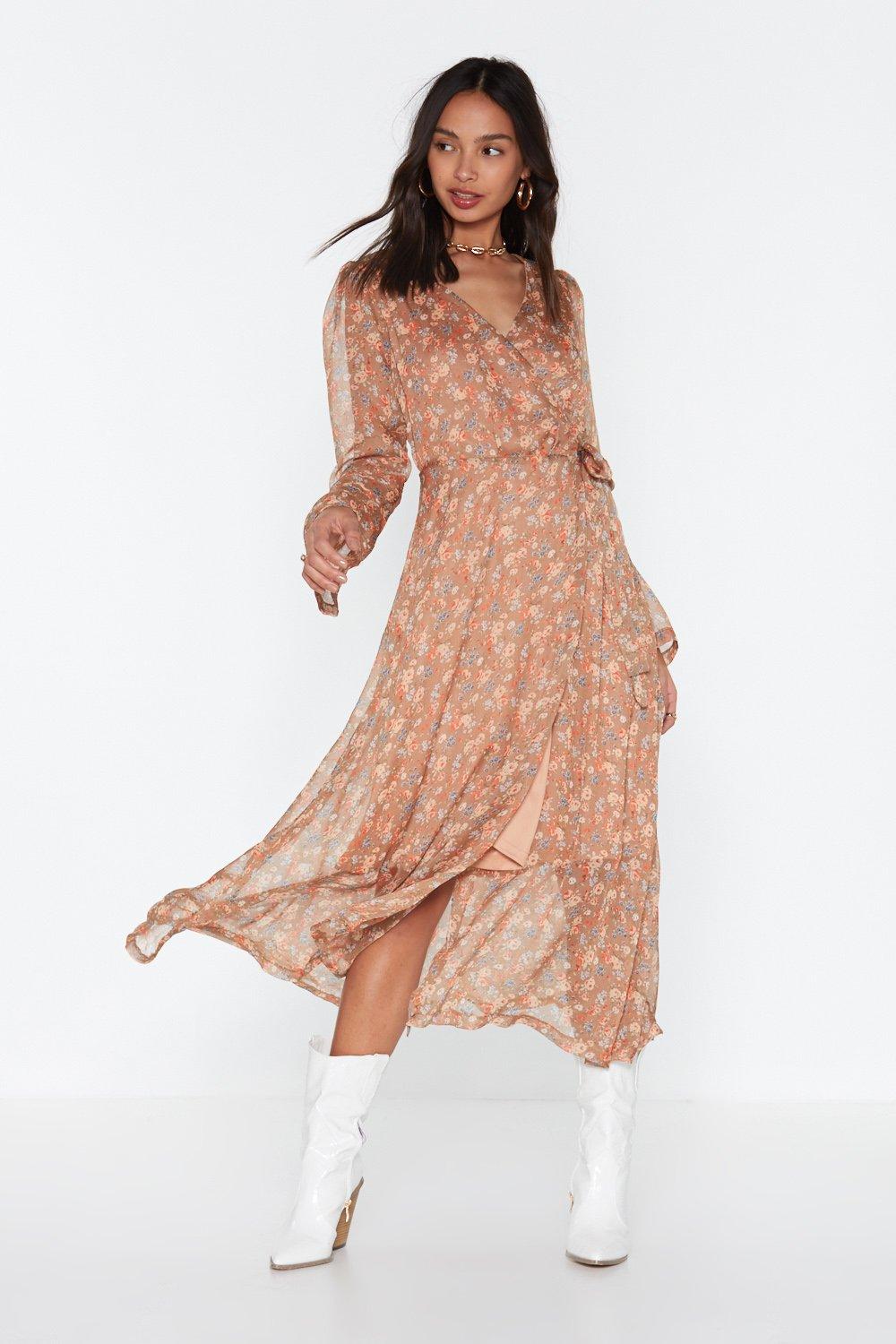 Midi Wrap Dress Part Lined With Ruffle 