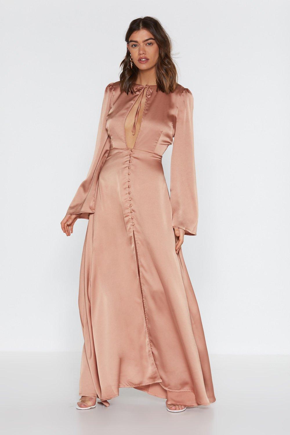 peach maxi dress with sleeves