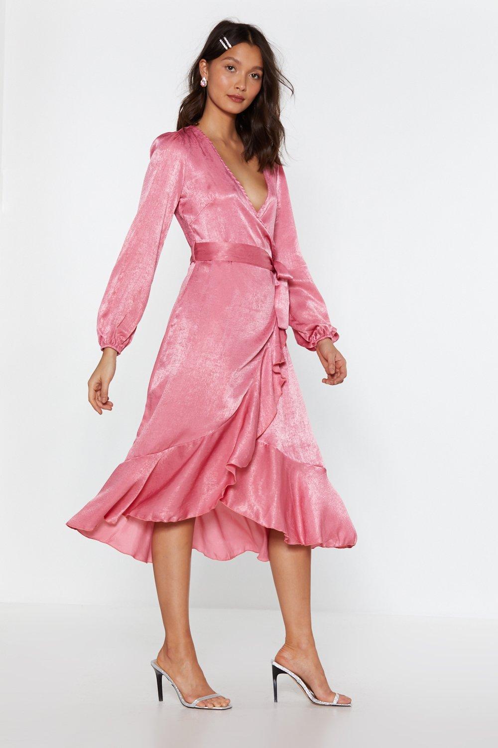 satin frill midi dress