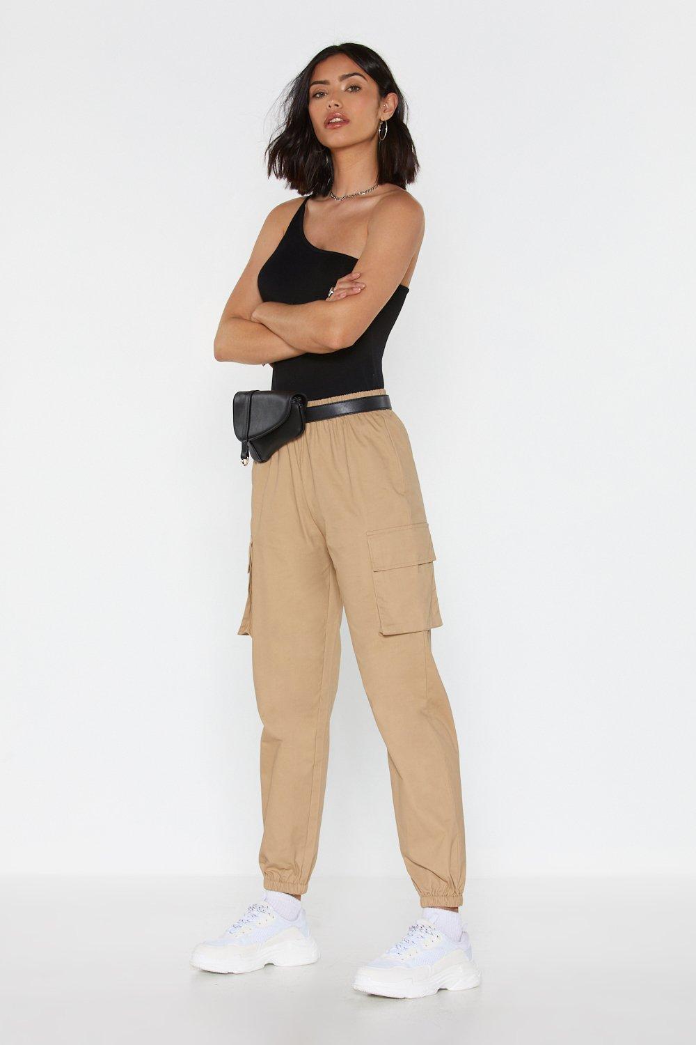 high waisted beige cargo pants