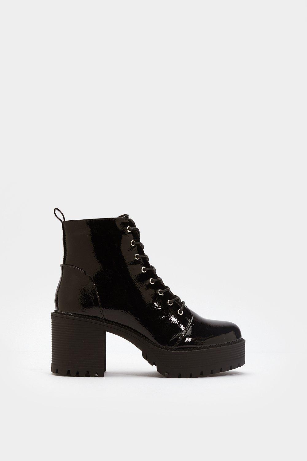 black patent chunky boots