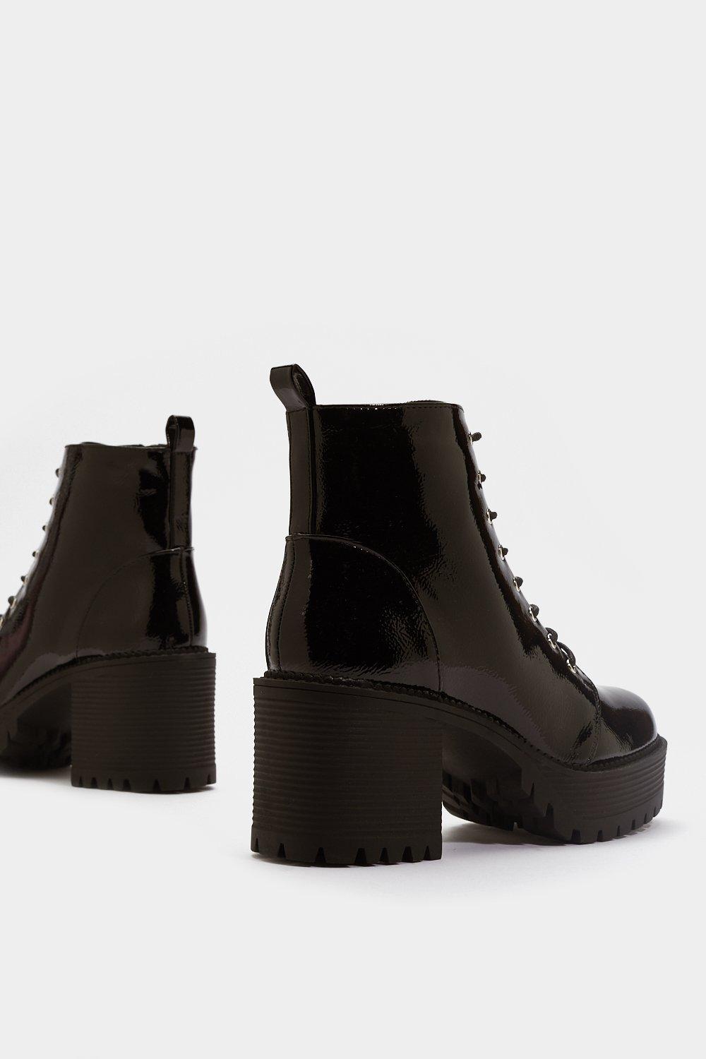 patent chunky boots