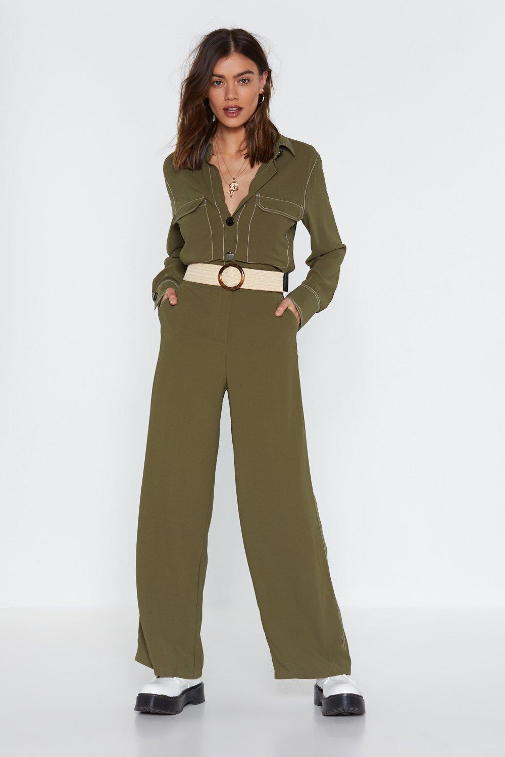 khaki wide leg jumpsuit