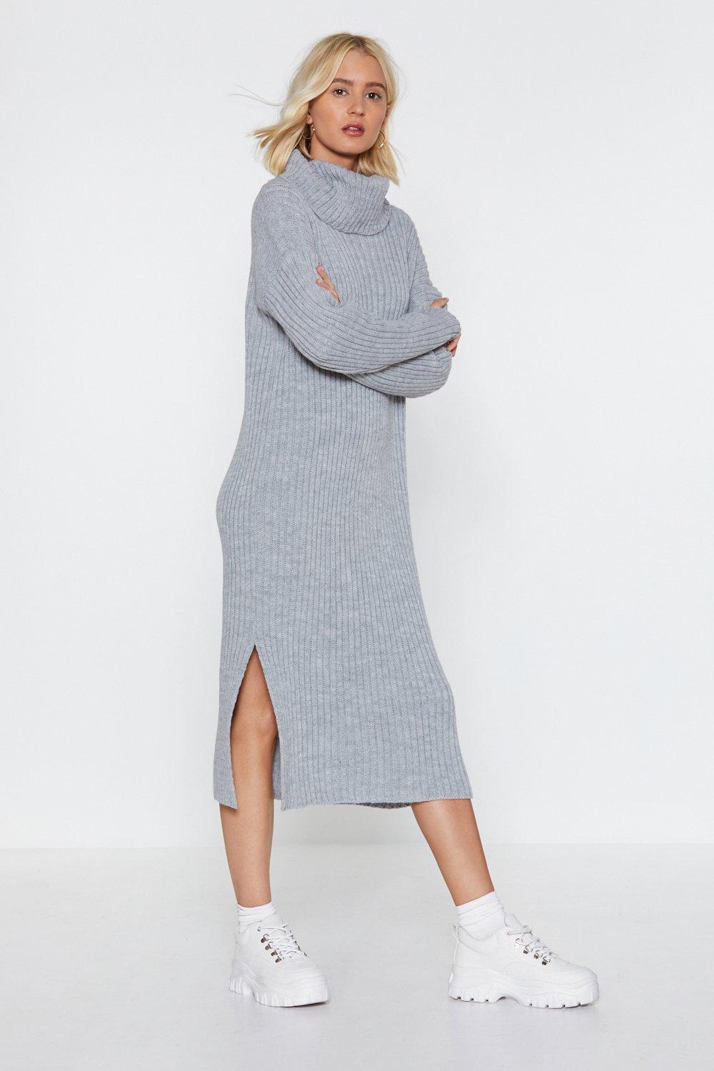 turtleneck midi sweater dress