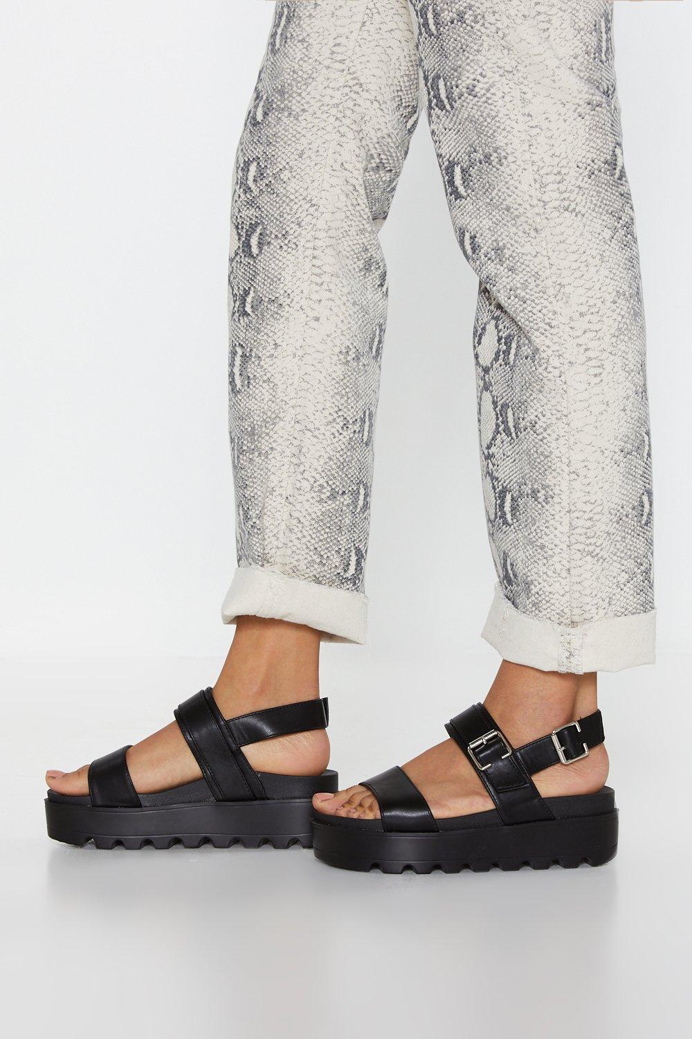 black leather platform sandals