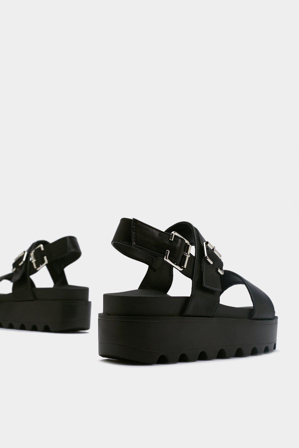 black slip on platform sandals