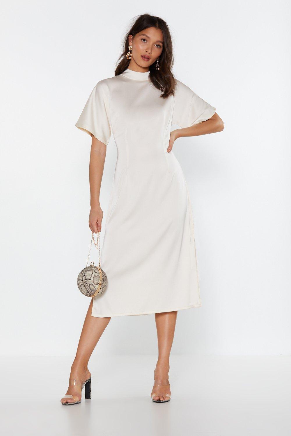 high neckline midi dress