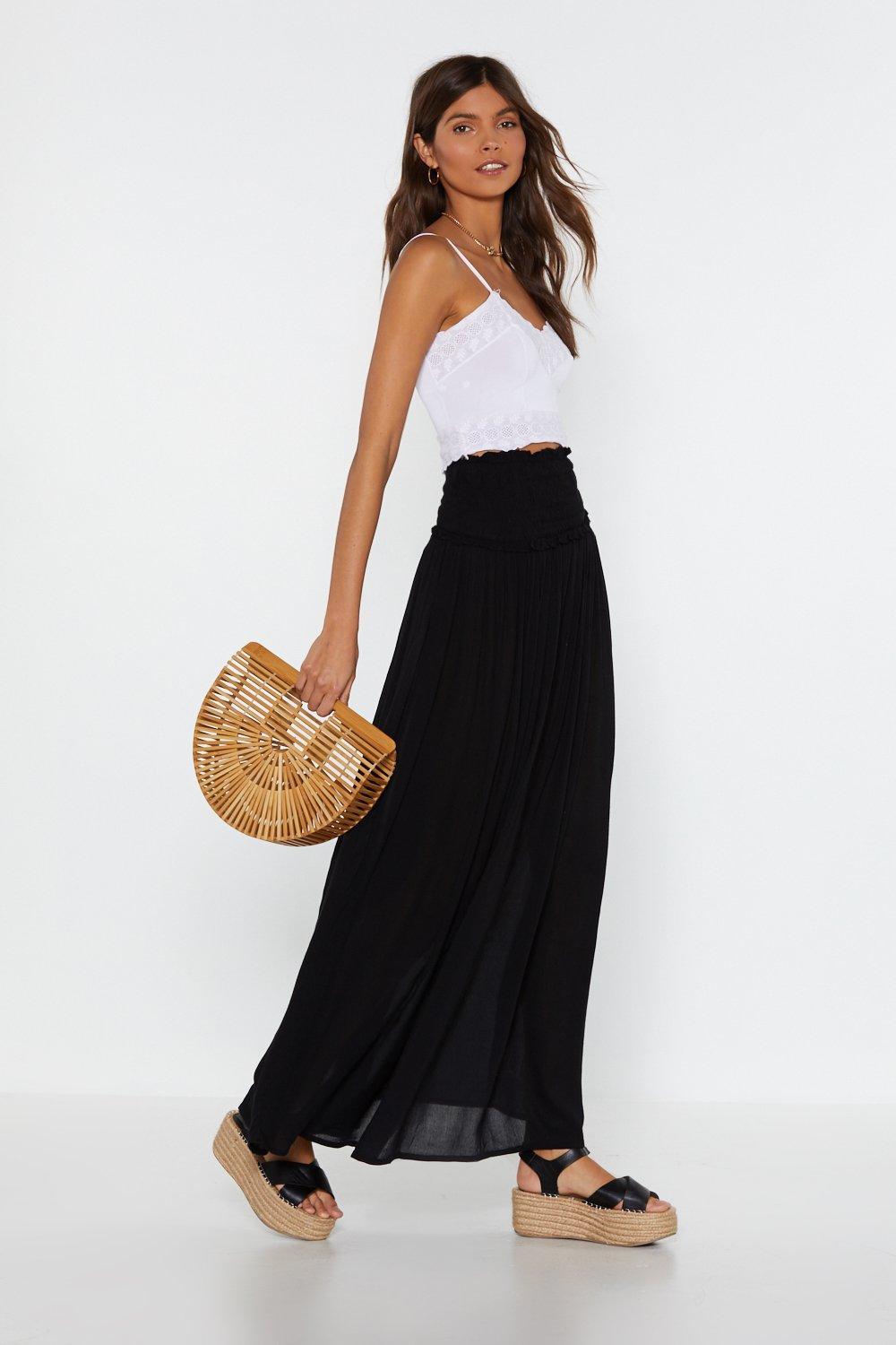 shirred waist maxi skirt