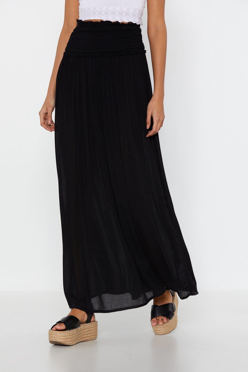 shirred waist maxi skirt