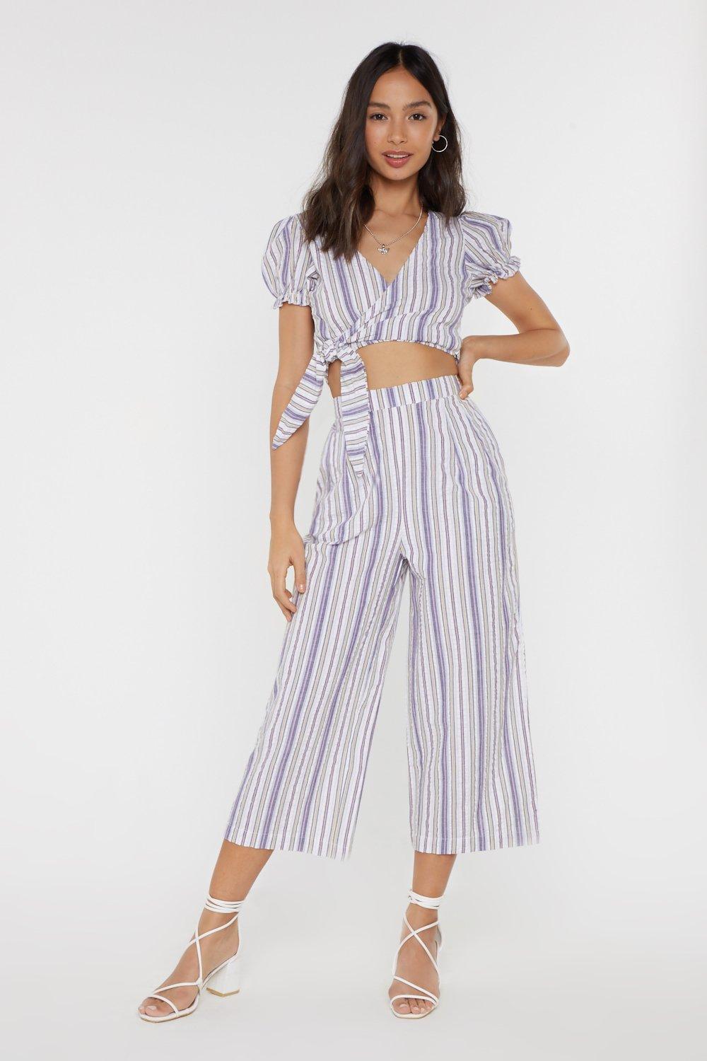 striped cropped wide leg pants