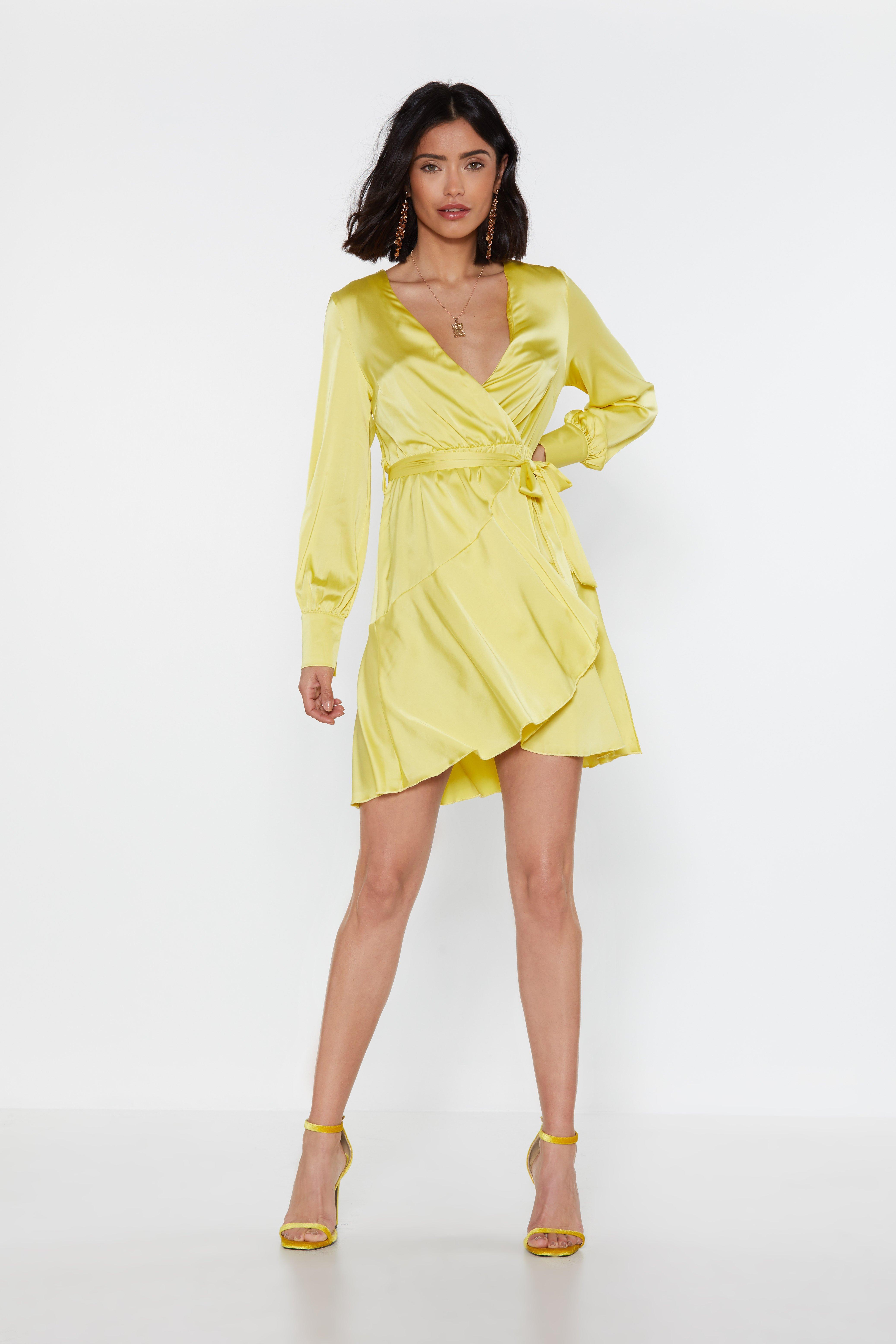 yellow wrap mini dress