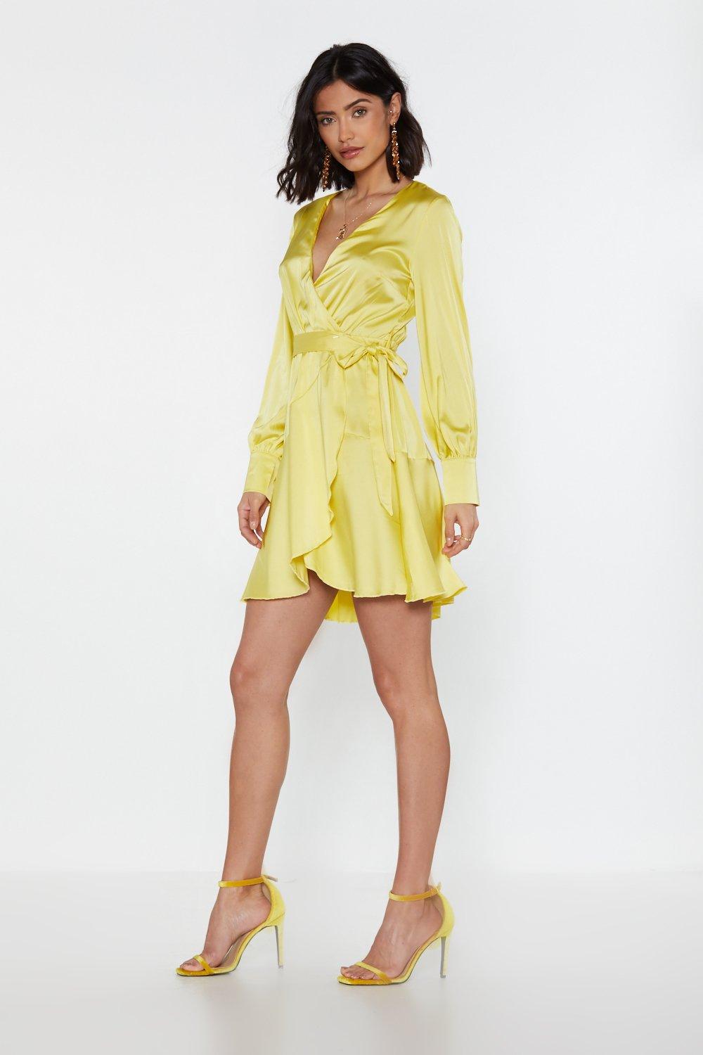 satin mini wrap dress
