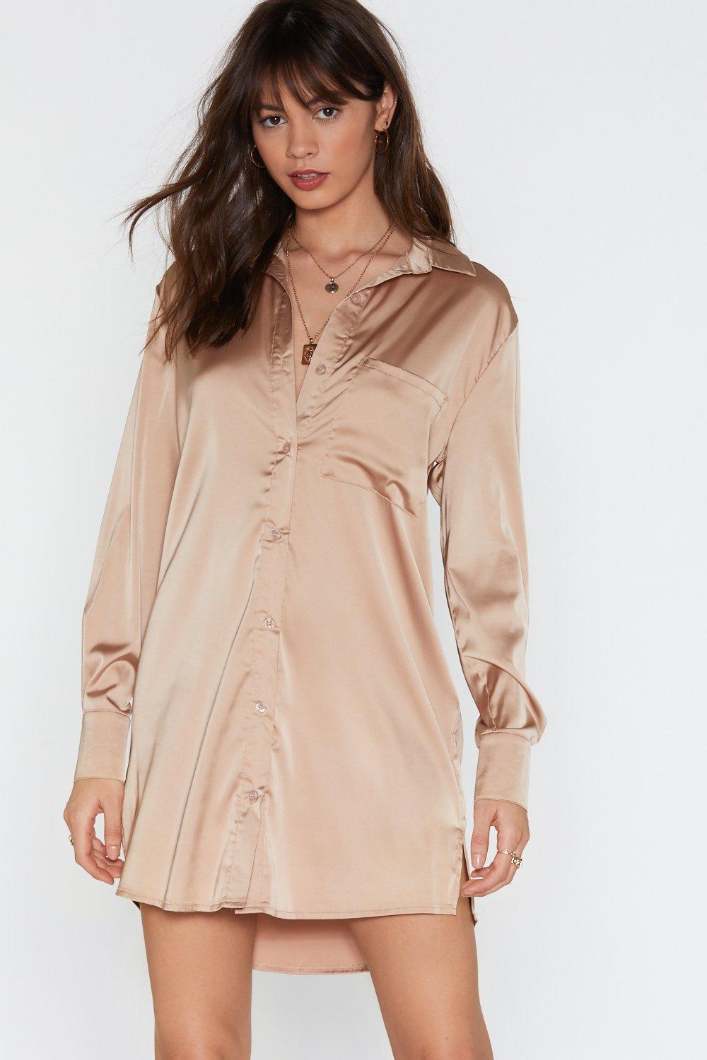 gold satin shirt dress