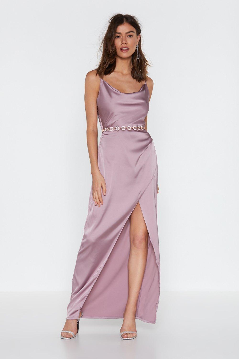 mauve satin dress