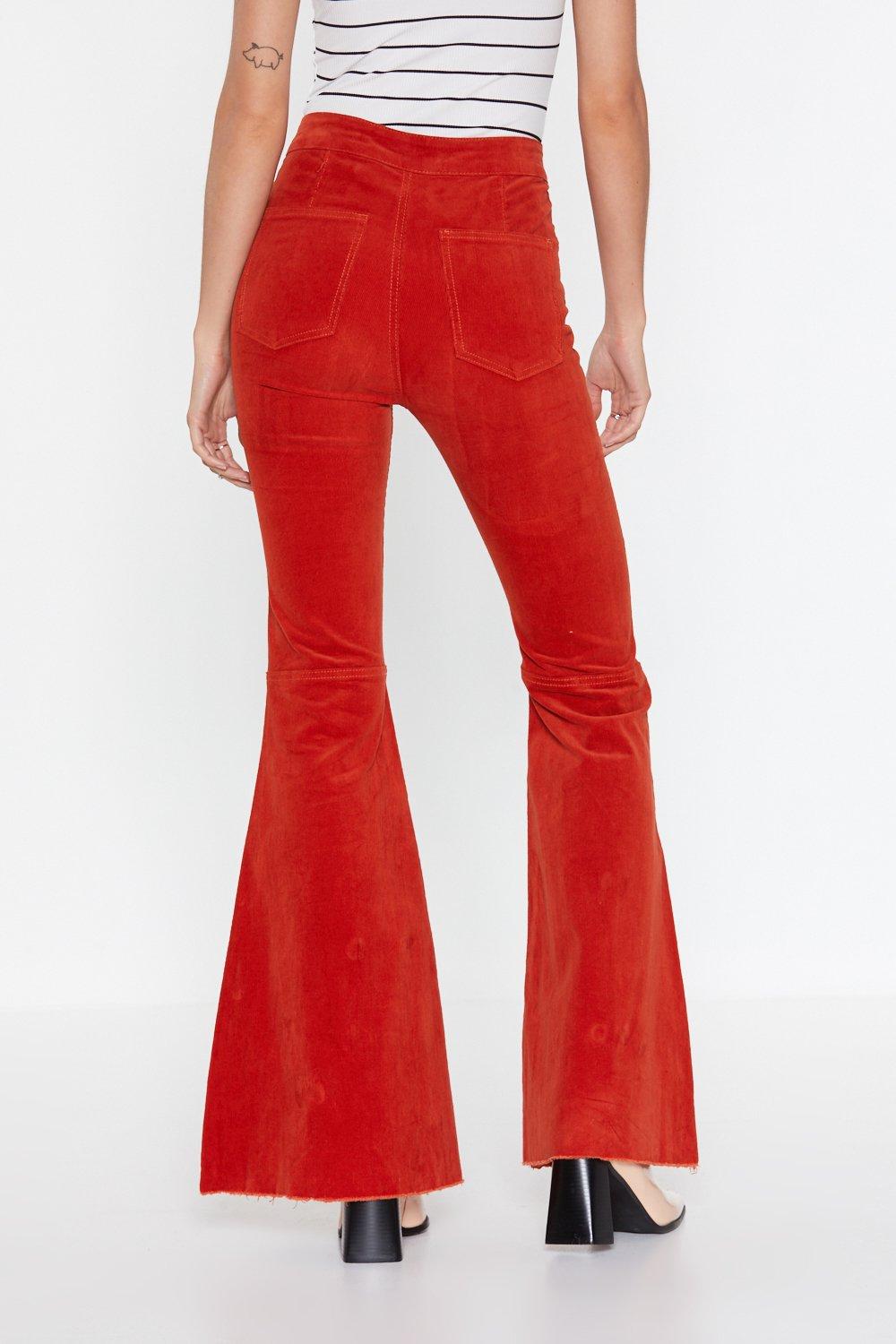 red flare jeans