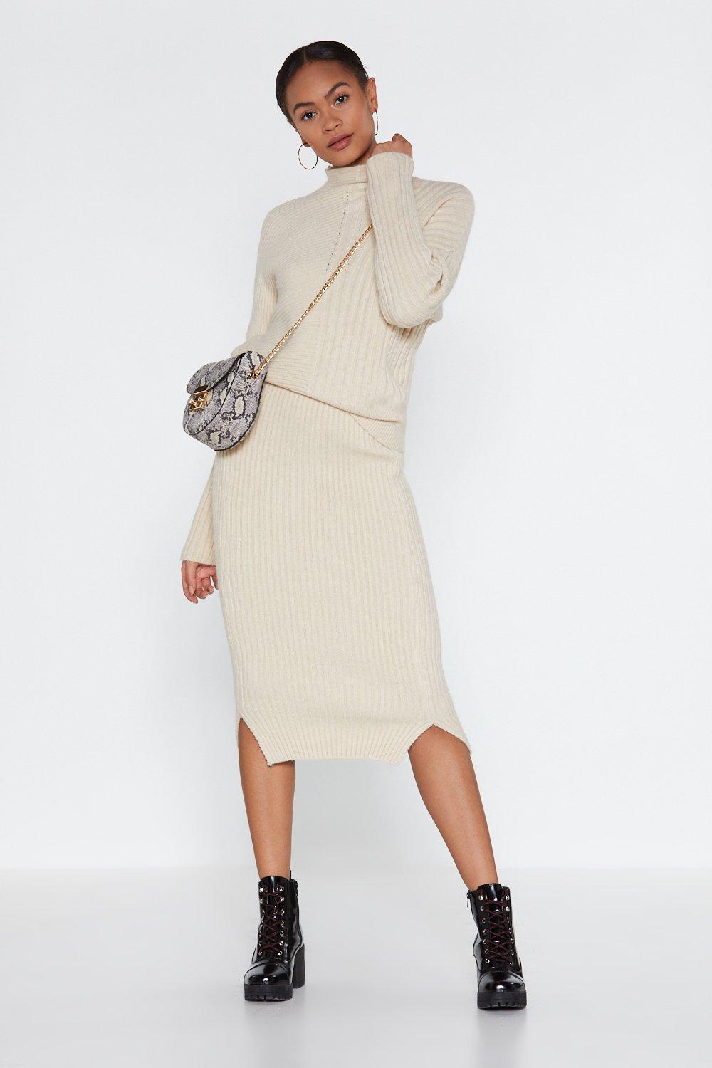 ribbed sweater skirt set