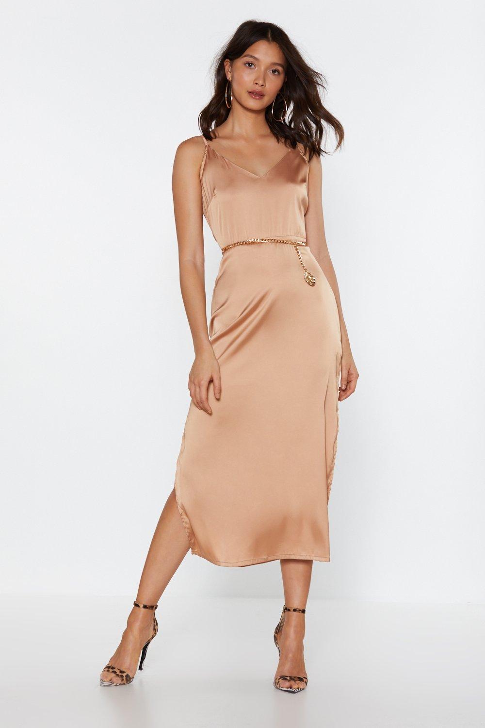 gold satin dress midi