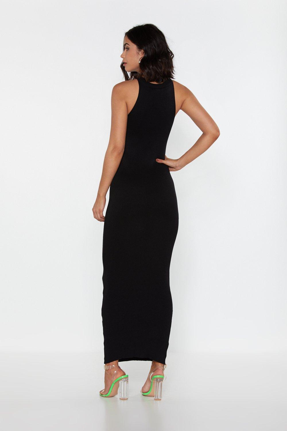 ribbed black maxi dress