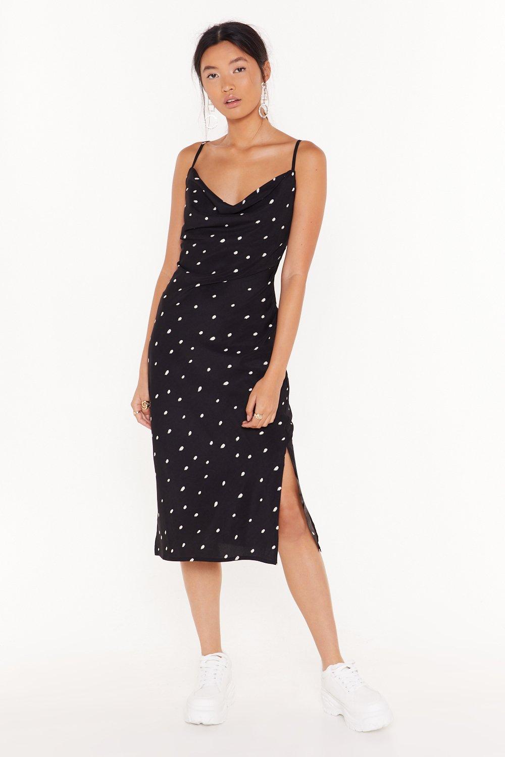 black white polka dot midi dress