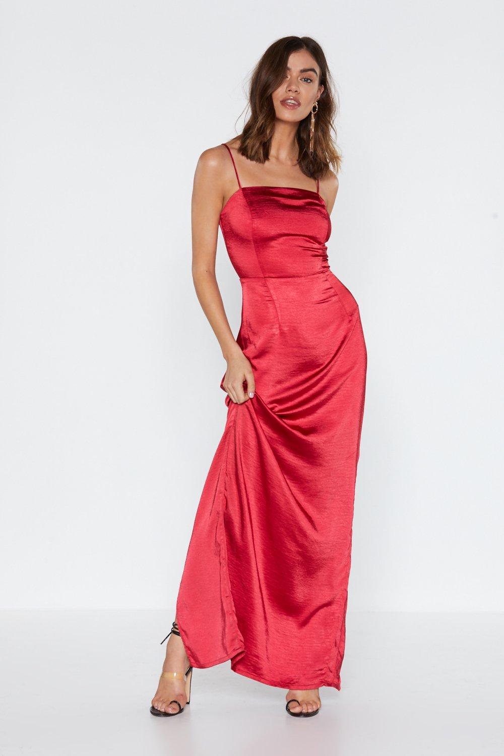 maxi red satin dress