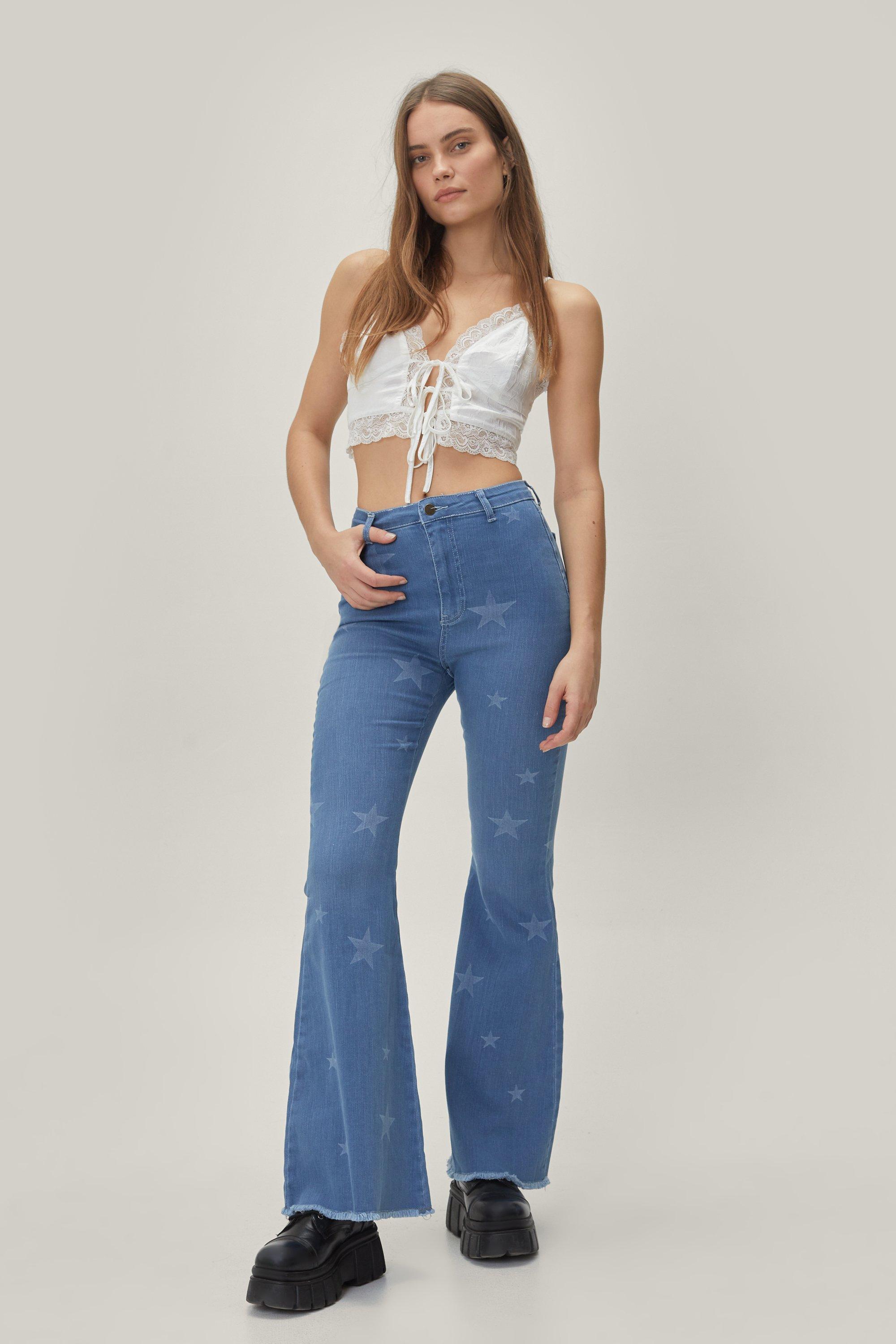 flare jeans with white stars