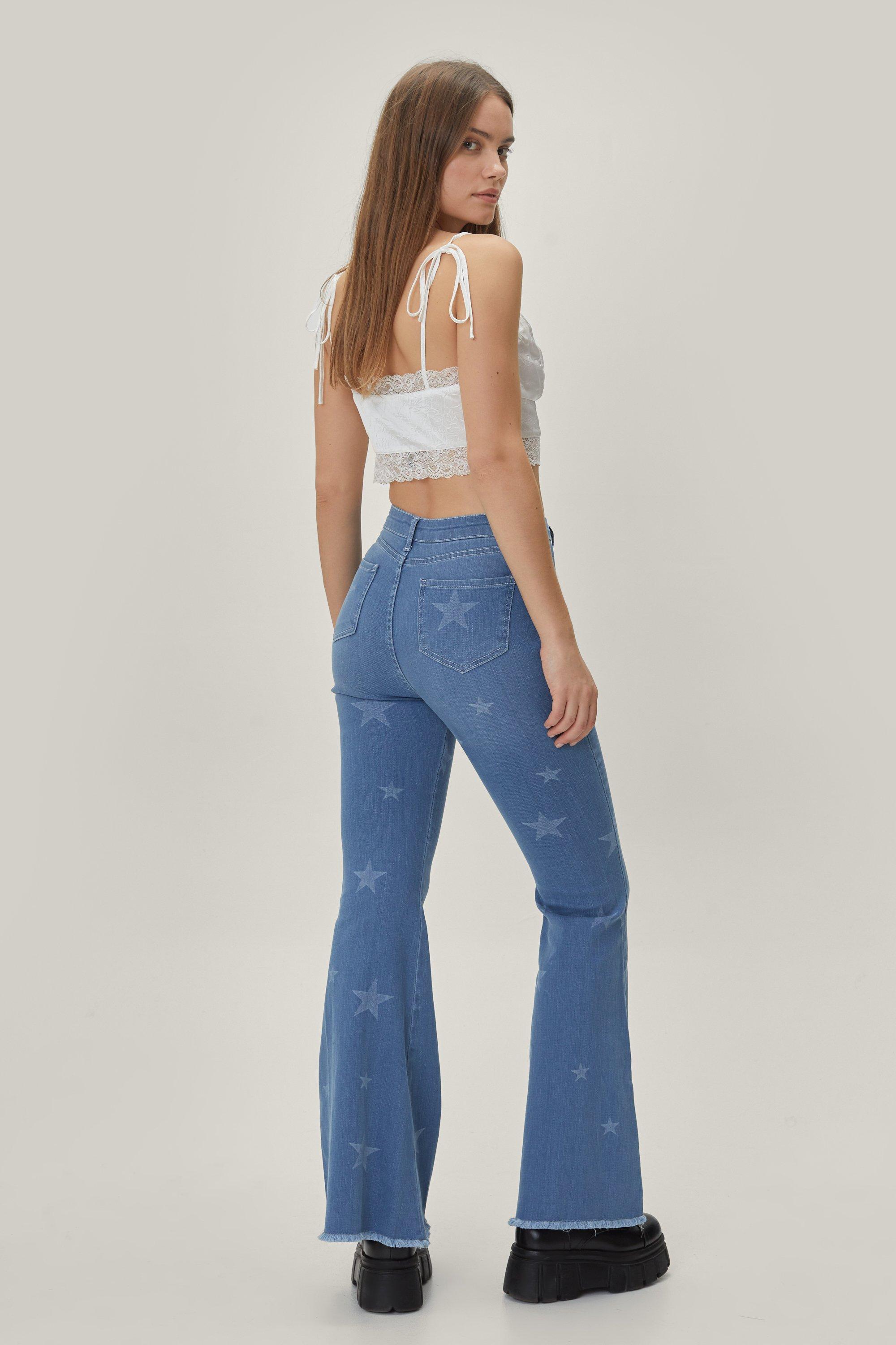 flare jeans with white stars