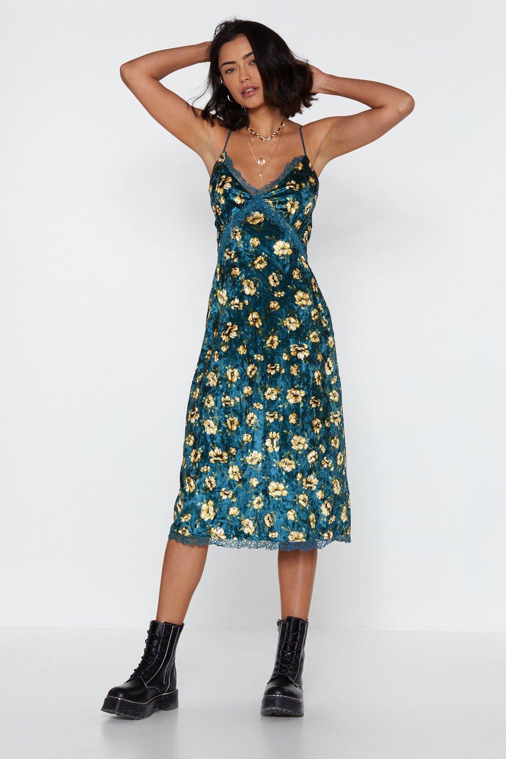 Slip Up Velvet Floral Dress | Nasty Gal