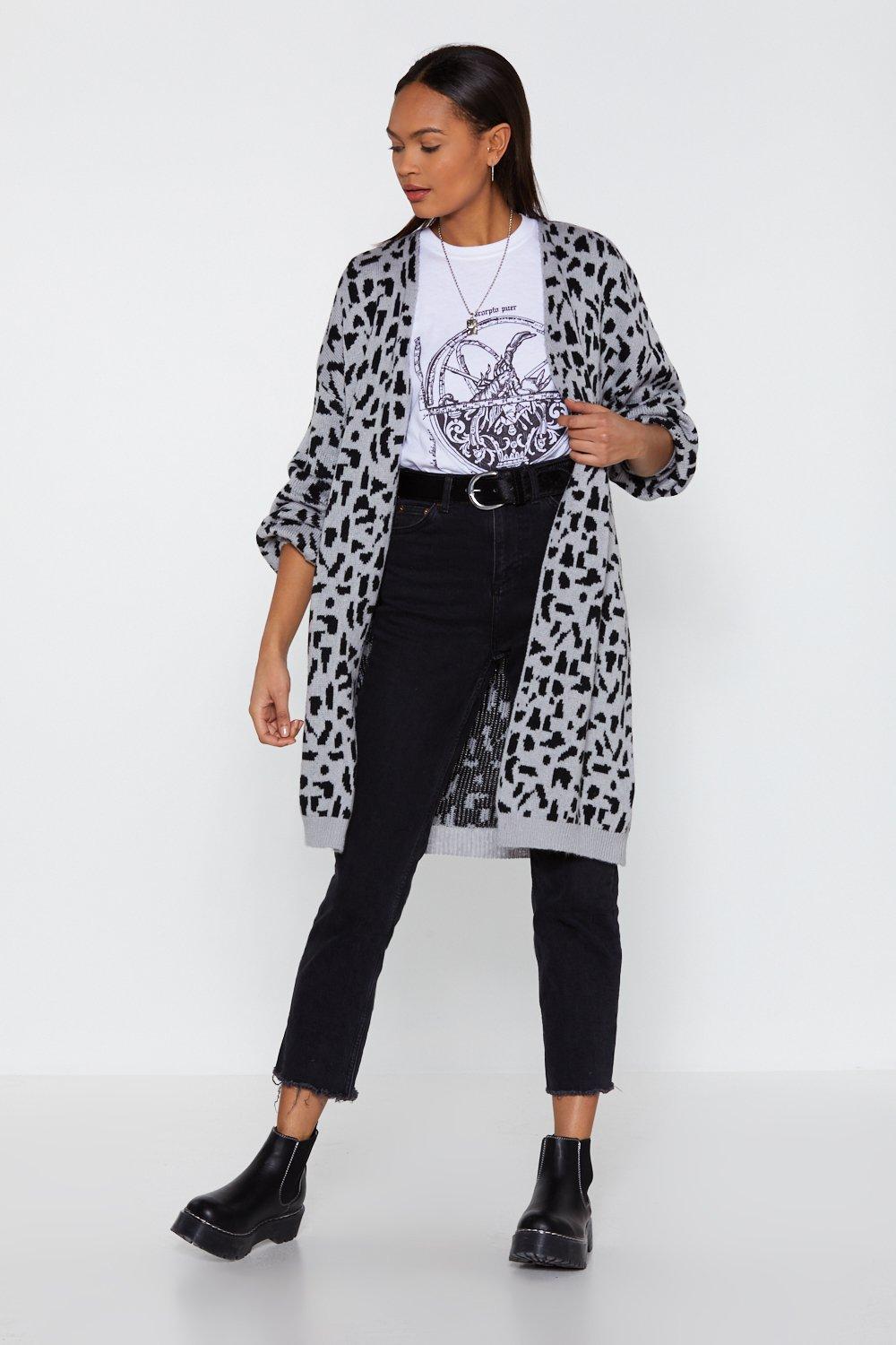 oversized animal print cardigan