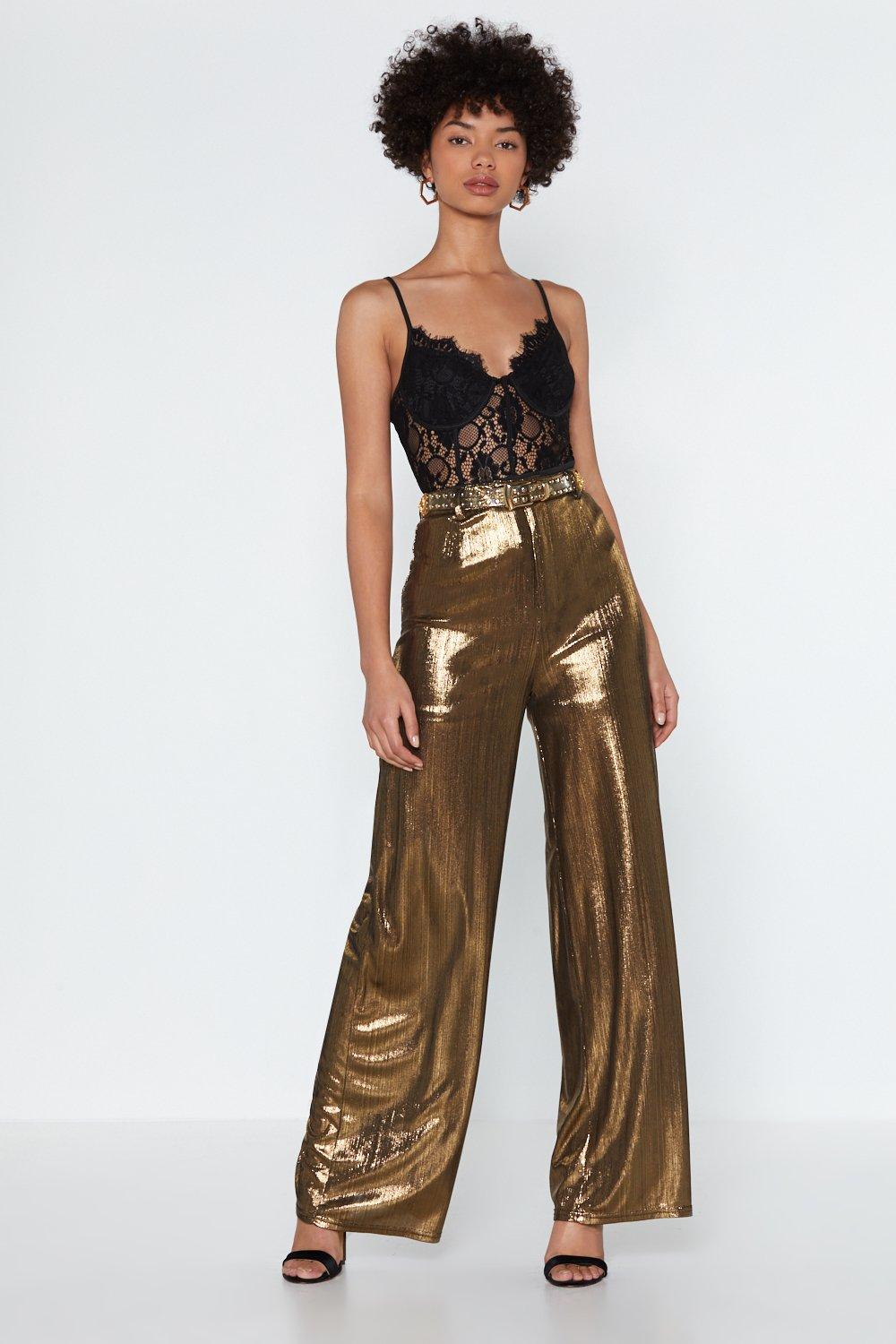 gold high waisted pants