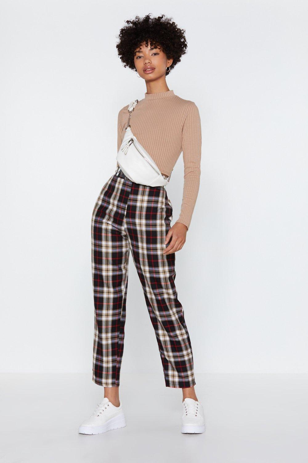 tapered plaid trousers