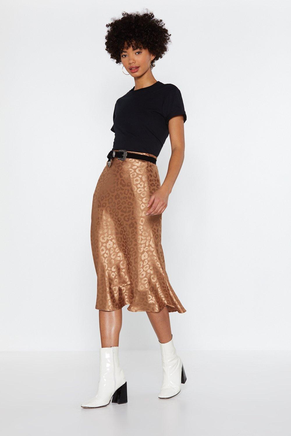 leopard satin slip skirt