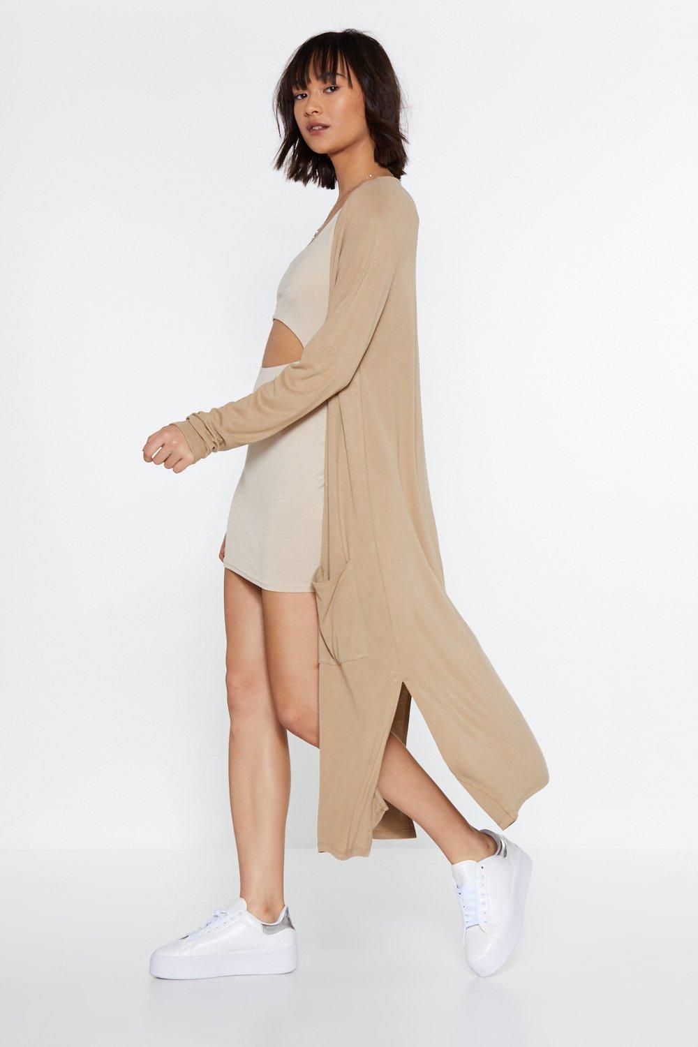 beige longline cardigan