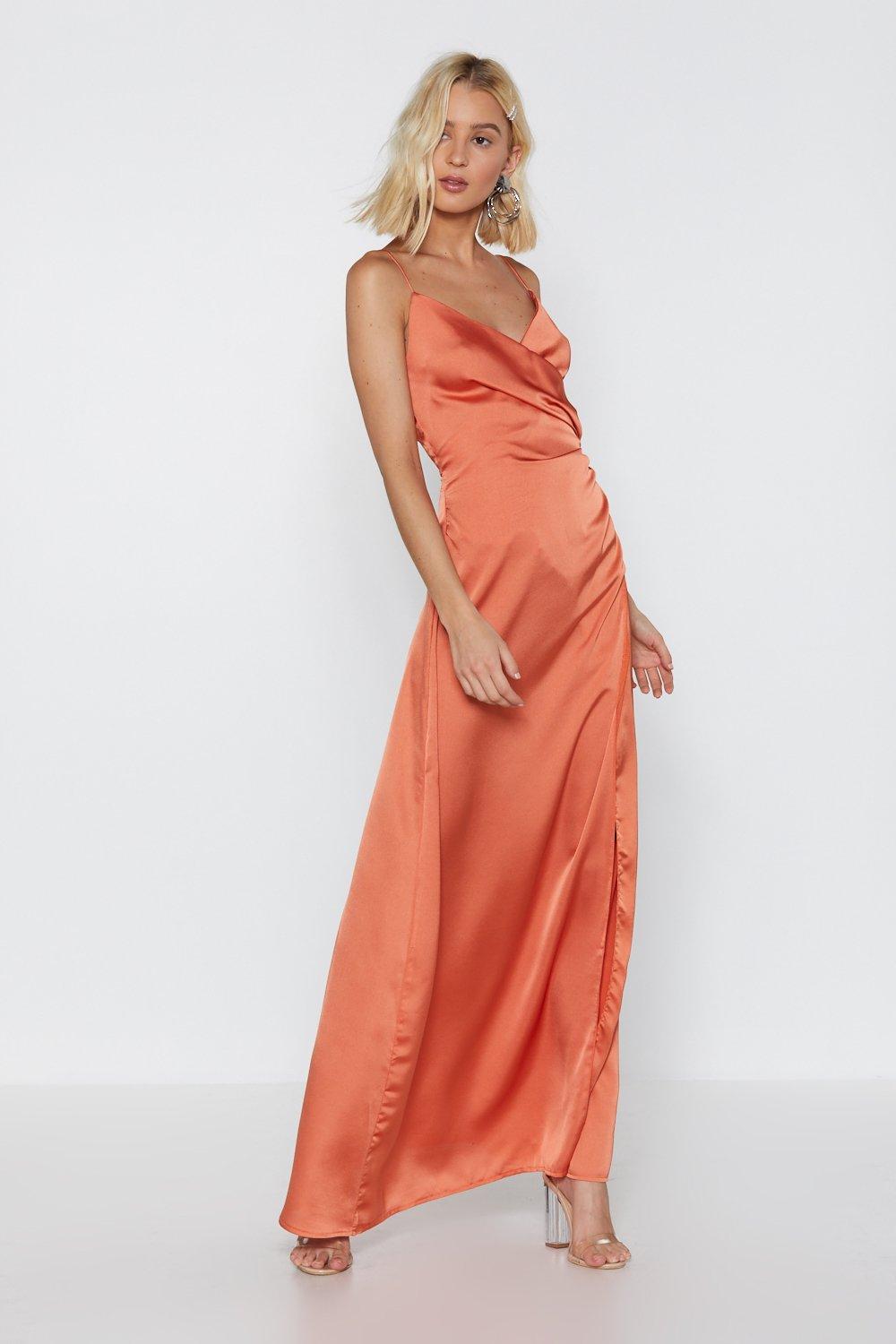 orange satin maxi dress