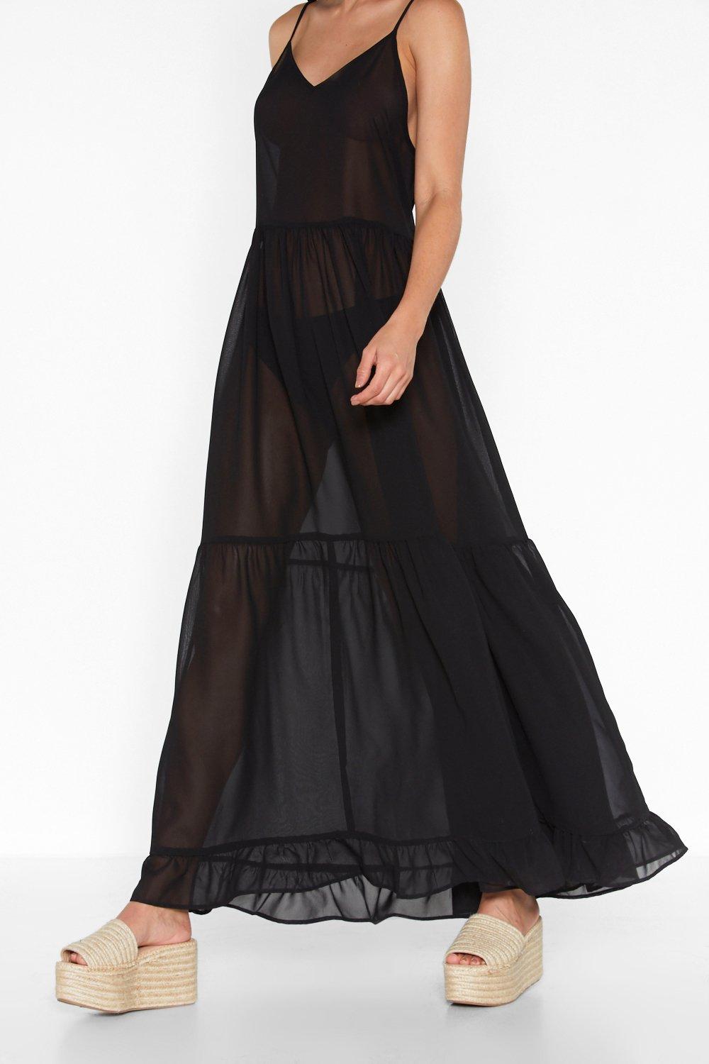 tiered black maxi dress